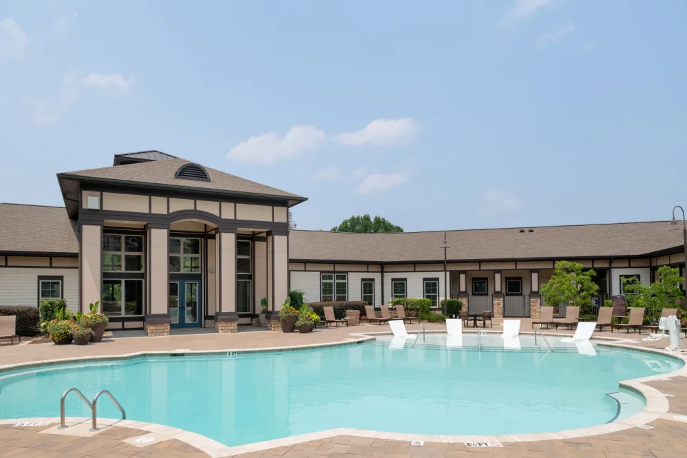 The Addison at South Tryon pool area with entrance to clubhouse